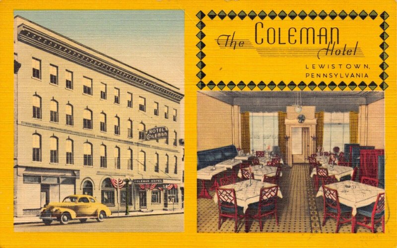 Linen Postcard The Coleman Hotel in Lewistown, Pennsylvania~126869