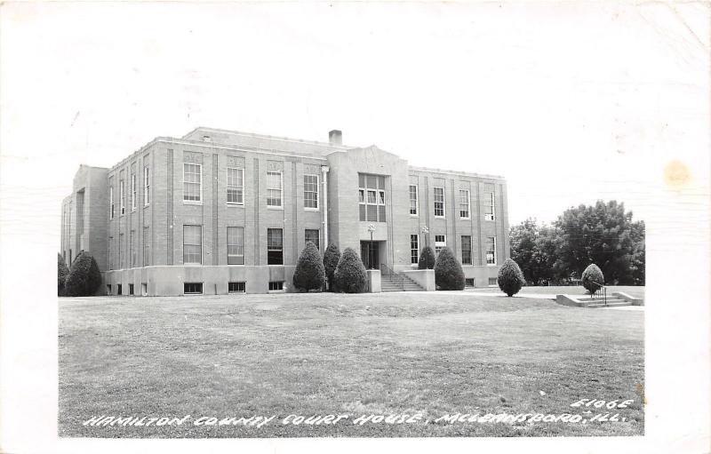 McLeansboro Illinois~Hamilton County Court House~Bushes on Front Lawn~1967 RPPC