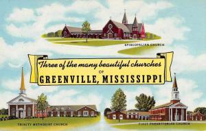 Greenville Mississippi Churches Antique Postcard J47746