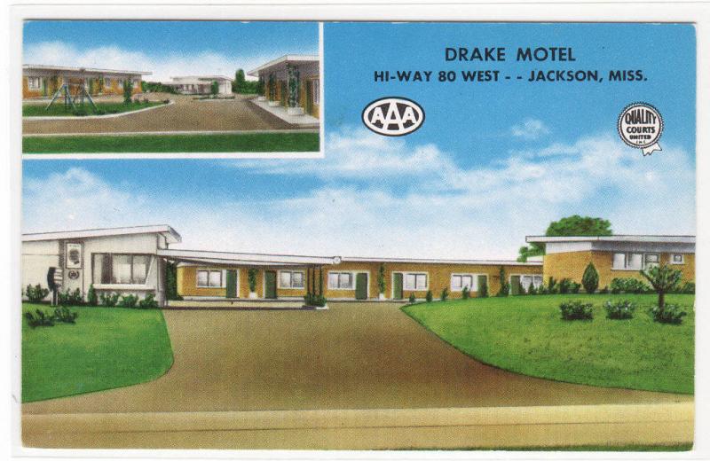 Drake Motel US 80 Highway Jackson Mississippi Roadside America postcard