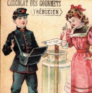 1880s French Gourmet Chocolates Trebucien Weighing Letter Game Trick F155