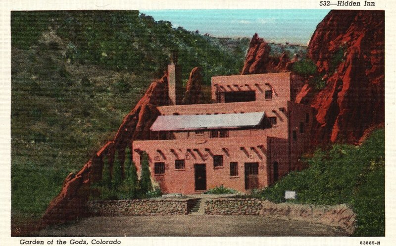 Vintage Postcard Hidden Inn Garden Of The Gods Indian Pueblo Colorado Springs CO