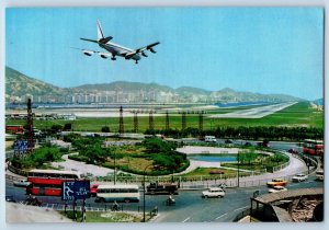 Hong Kong Postcard Kai Tak Olympic Park Airport and Airplane Flying Scene c1950s