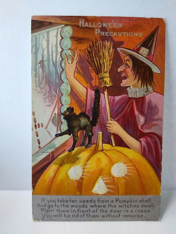 Halloween Precautions Postcard Black Cat Witch JOL Fantasy Nash Series ...