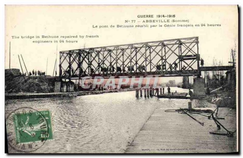 Old Postcard Militaria Abbeville Bridge Bethune restored by the French Genie