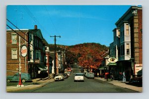 Postcard NJ High Bridge New Jersey c1950s Main Street View ESSO Gas Station Z4