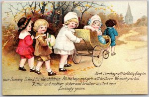 Sunday School For The Cute Little Children Outdoor Walking Postcard