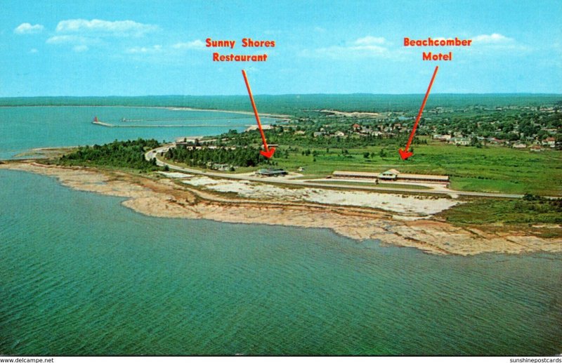 Michigan Manistique Aerial View Sunny Shores Restaurant & Beachcomber Motel