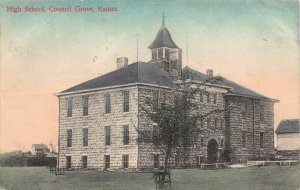 Hand Colored Postcard High School in Council Grove, Kansas~128220