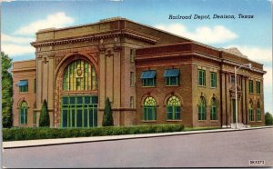Vtg Denison Texas TX Railroad Depot Train Station 1950s View Postcard