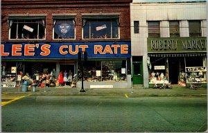 Vtg Laconia New Hampshire NH Lee's Cut Rate Storefront Discount Store Postcard