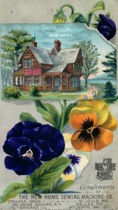 1870s-80s Lovely Pansies New Home Sewing Machine House Victorian Trade Card F18