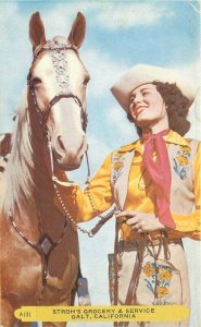 1950s Sexy Cowgirl Horse Rembrant Noble Artist impression Postcard 21-13865