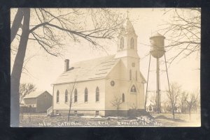 RPPC ROCKFORD IOWA CATHOLIC CHURCH WATER TOWER 1910 REAL PHOTO POSTCARD