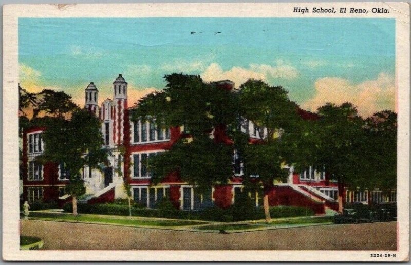 El Reno, Oklahoma Postcard "High School" Building / Street View Curteich Linen United States