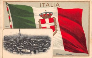 Milan Milano Italy Birds Eye View and Flag Vintage Postcard AA62239