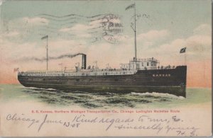Postcard Ship SS Kansas Northern Michigan Transportation Co Chicago Ludington