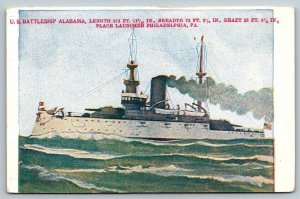 US Navy  Battleship  U.S.S. Alabama  Postcard  c1915