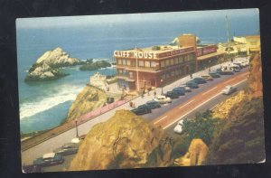 SAN FRANCISCO CALIFORNIA SEAL ROCKS CLIFF HOUSE RESTAURANT OLD CARS POSTCARD