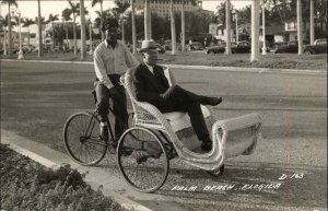 Palm Beach Florida FL Businessman in Rickshaw Real Photo Vintage Postcard