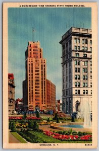 Vtg Syracuse New York NY State Tower Building 1940s Linen View Postcard