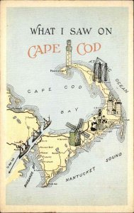 Cape Cod Massachusetts MA Lighthouse Picture Map Vintage Postcard