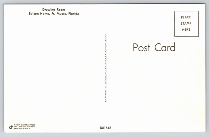 Interior~Fort Myers Florida~Drawing Room @ The Edison Home~Vintage Postcard