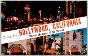 Vtg Hollywood California CA Dualview Banner Greeting Movie Capital View Postcard