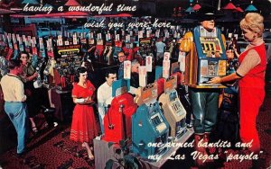 SLOT MACHINES CASINO LAS VEGAS NEVADA GAMBLING POSTCARD 1968