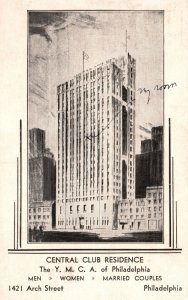 Vintage Postcard 1935 Central Club Residence Y. M. C. A. of Philadelphia Penna.