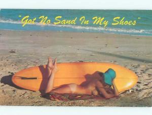 Pre-Linen Risque surfing NUDE GIRL POSING WITH HER SURFBOARD AB7178