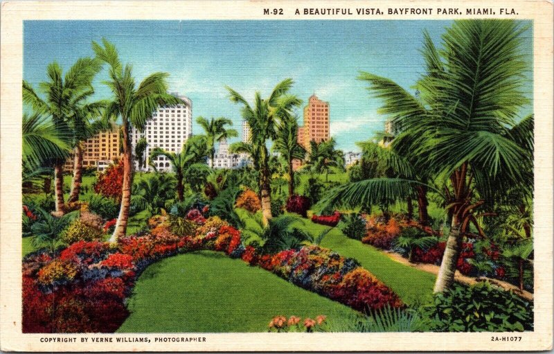 Vista Bayfront Park Miami FL Florida Linen Postcard VTG UNP Curt Teich Vintage 