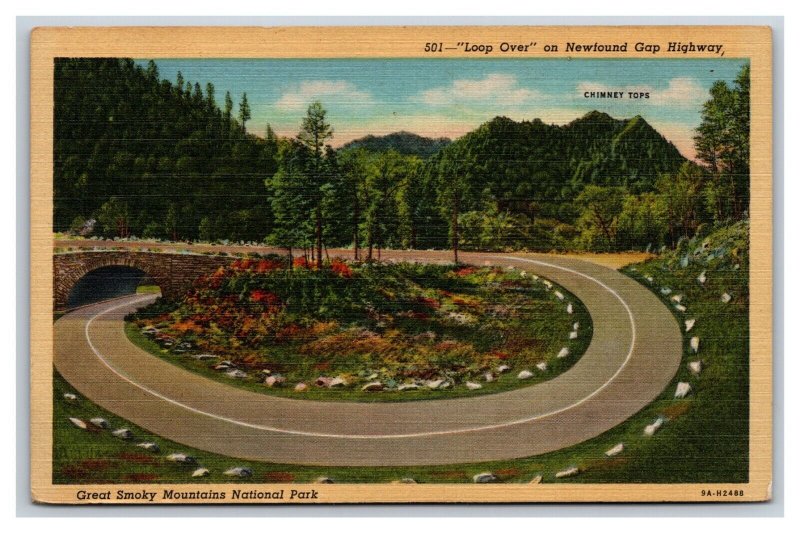 Loop Over on Newfound Gap Hwy Great Smokey Mountains UNP Linen Postcard Y9