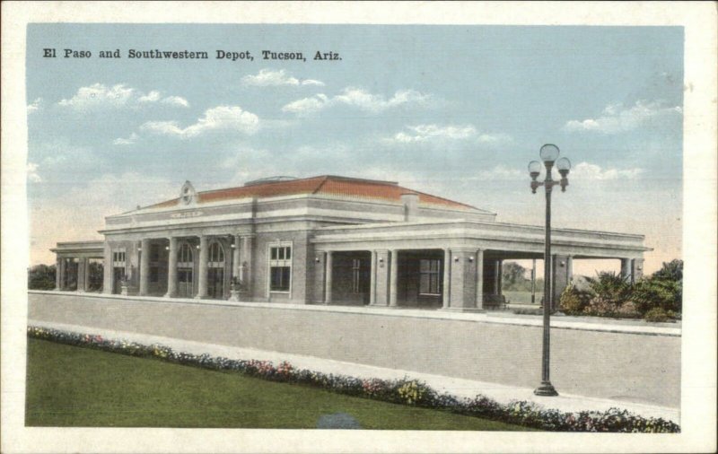 Tucson AZ El Paso & SW RR Train Depot Station c1920 Postcard United