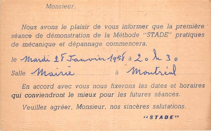 US77 France Toulouse 1958 Gers letter advertising Stade mechanics