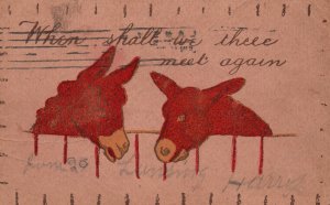 Vintage Postcard 1910's Horses Red Heads Meeting Each Other Friendship Souvenir