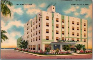 Miami Beach, Florida Postcard THE HOTEL CHARLES Collins Ave. Linen 1941 Cancel 