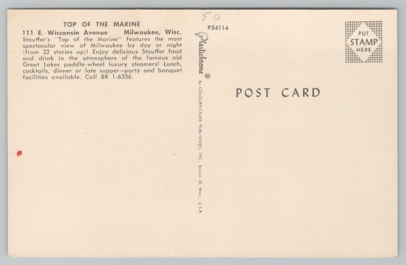 Milwaukee Wisconsin~Top of Marine Stouffers~Vintage Postcard 