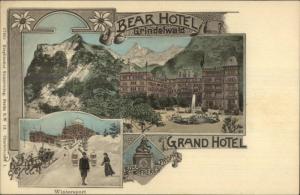 Grindelwald Switzerland Bear & Grand Hotels c1900 Postcard EXC COND