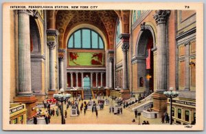 New York City NY 1940s Postcard Interior Pennsylvania Railroad Train Station