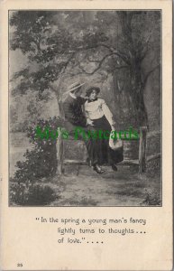 Romance Postcard - Romantic Couple Sat on Woodland Fence , Love Interest RS35980