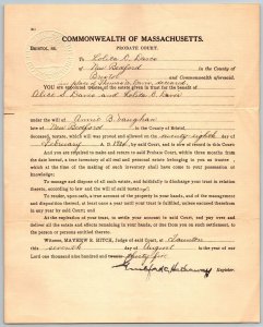 1924   New Bedford  Massachusetts  Probate Court Document   10 x 8