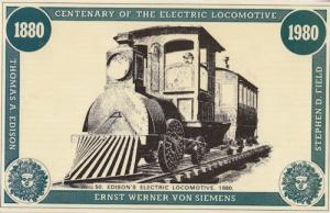 Edisons Electric Locomotive Ernst Werner Von Siemens 1880 Train Postcard