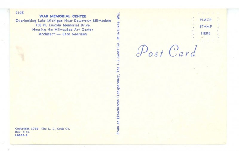 WI - Milwaukee. War Memorial Center, Milwaukee Art Center © 1958