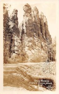 South Dakota SD Postcard c20-30s CUSTER STATE PARK Highway Columns Geology RPPC