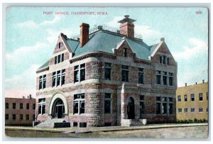 Davenport Iowa IA Postcard Post Office Exterior Building c1910 Vintage Antique