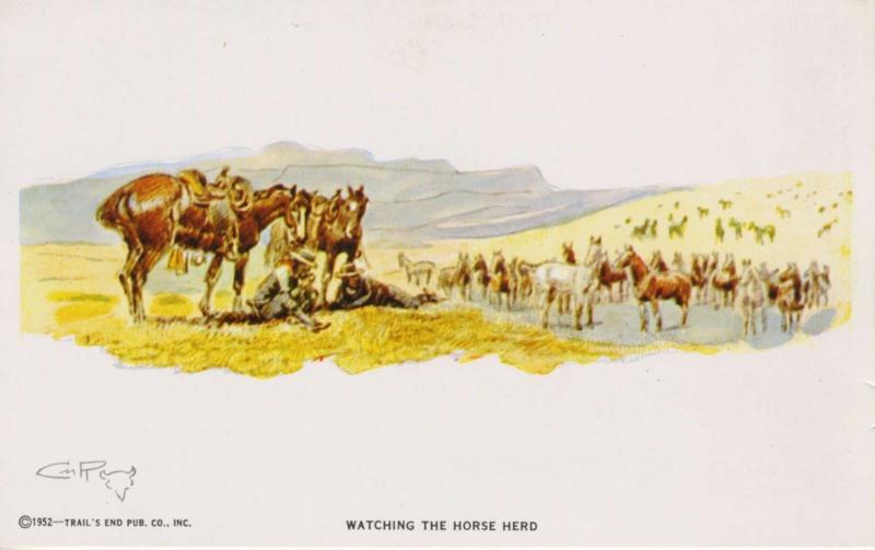 Watching The Horse Herd  Charles M. Russell Artist CM Trails End Postcard D28