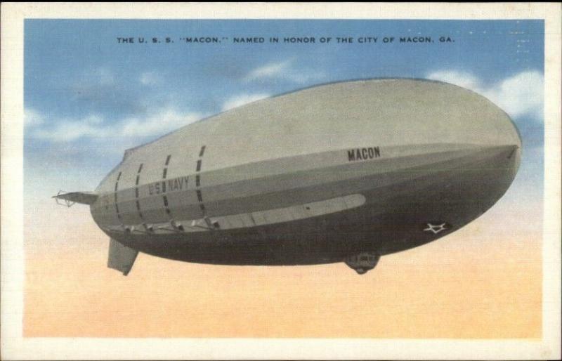 Dirigible Blimp - USS Macon Close-Up Linen Postcard