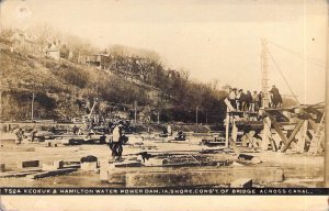 RPPC, AZO Real Photo, Keokuk Water Power Dam, Ia, Bridge Canal Job, Old Postcard