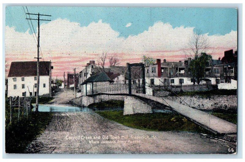 1926 Carroll Creek Old Town Mill Bridge Frederick Maryland MD Vintage Postcard